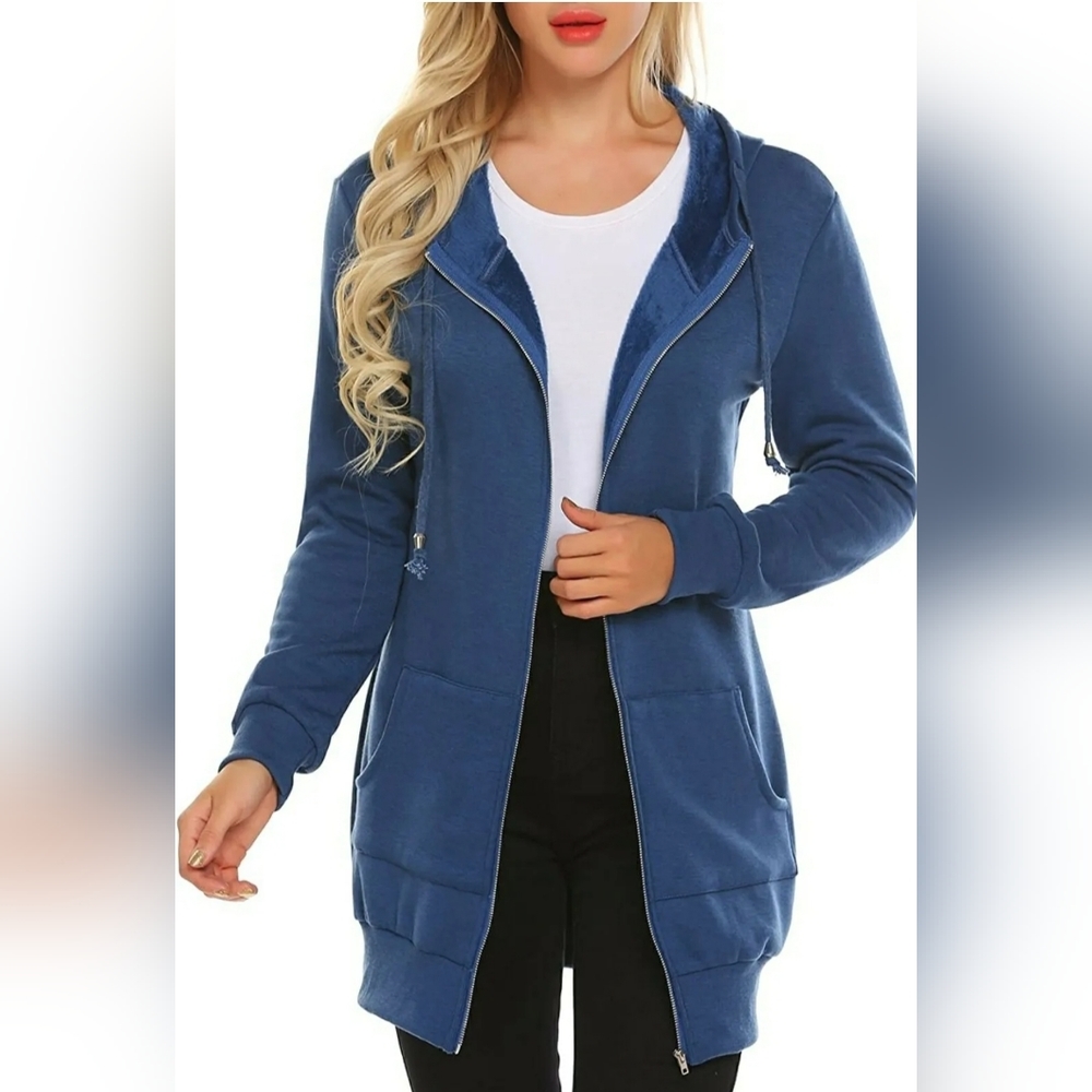 Zeagoo Womens Zip Up Fleece Long Hoodie NEW Small